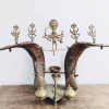 Antique Indian Horned Writing Set Display With Indian Gods Python Ink Pots Pen Rack Inkstand Stand Office Decor circa 1910's