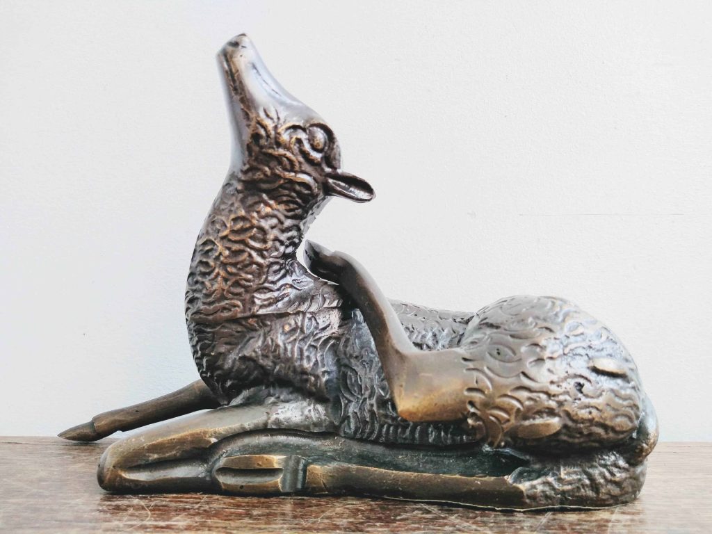 Vintage French Cast Bronze Scratching Roe Deer Animal Statue Art Sculpture Ornament Figurine circa 1970-1980’s