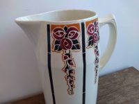 Alternative view of Vintage French Ceramic Large White Black Bergundy Amber Decorated Watering Table Dinner Water Jug Carafe Pitcher Vase c1950's