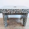 Vintage French Faux Leopard Skin Wooden Stool Foot Rest Small Stand Kitchen Table Farm Cow Goat circa 1970-80's