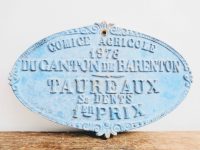Vintage French agricultural farming beef cattle cow livestock winner blue metal prize trophy plaque agriculture farm 1978