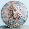 Vintage French Large Villedieu Copper Circular Plaque Of Jesus Christ With Crown Of Thorns Wall Hanging Gift circa 1960-70's