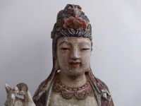 Alternative view of Vintage Chinese Guanyin Bodhisattva Female Buddha Buddhist Buddhism Large Temple Wood Ornament Wooden Figurine c1950-70's