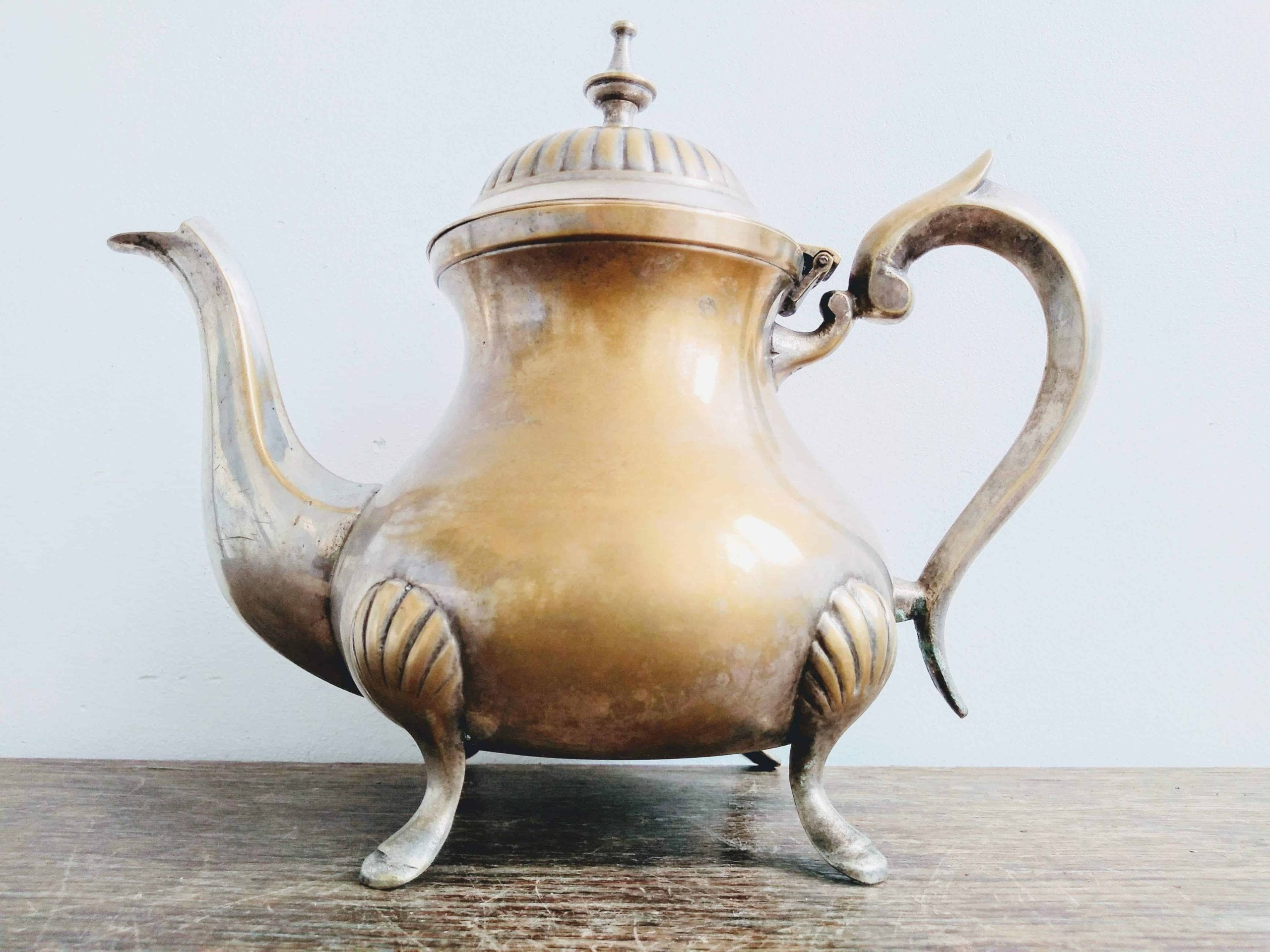 Vintage English EPNS Marked Silver Plate Metal Gold Brass Teapot Tea Pot  Ornate Decorated circa 1920-30's