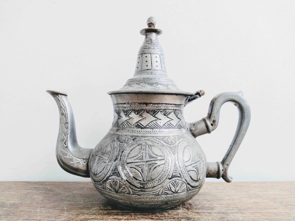 Vintage Tunisian Pewter Decorative Decorated Engraved Silver Metal Tea Pot Teapot circa 1950-60’s