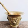 Vintage French Small Brass Pestle and Mortar Medicine Pill Spice Herb Mixing Grinding Pot Spellmaking Witch Cooking c1950's