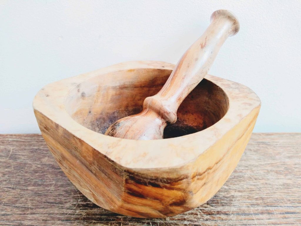 Vintage French Wood Wooden Pestle and Mortar Medicine Pill Spice Herb Mixing Grinding Pot Spellmaking Witch Cooking c1970’s