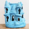 Vintage Moroccan Arabian Middle East Style Blue Pottery Tea Light House Candle Lantern circa 1970-80's