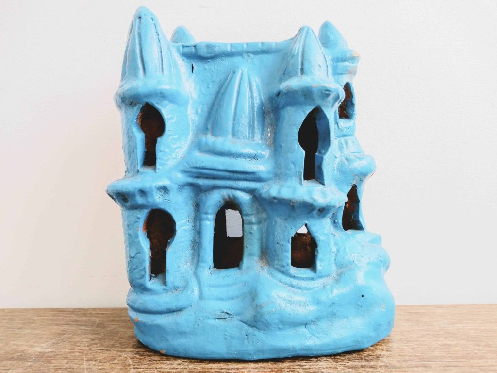Vintage Moroccan Arabian Middle East Style Blue Pottery Tea Light House Candle Lantern circa 1970-80’s