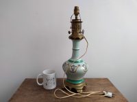 Alternative view of Vintage French Aqua Sea Green Ceramic Brass Adapted Oil Paraffin Electric Lamp Light Lighting Display circa 1920's