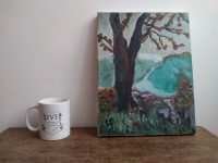 Alternative view of Vintage French Ice Still Life Woodland Tree Autumn Oil Painting Art Canvas circa 1980-90's
