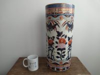Alternative view of Vintage Chinese White Blue Red Gold Large Umbrella Stick Stand Vase Pot Birds Flowers Large Heavy Hand Painted c1940-50's