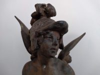 Alternative view of Antique French Auguste Moreau Bronze Brass Stone Sculpture Winged Spear Holding Boy Angel Cupid Icon Clock Chateau c1900's