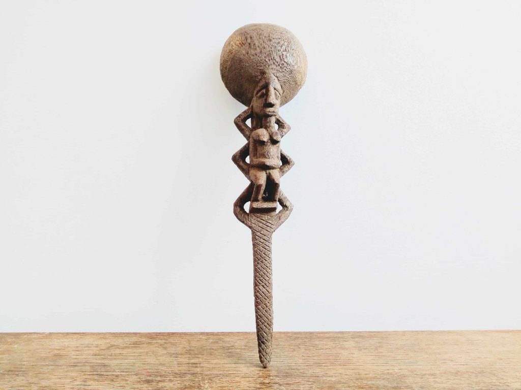 Antique African Luba Ceremonial Offering Spoon Woman Statue Figurine Primitive Carving Sculpture Wood Tribal Art c1910’s