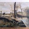 Vintage French Normandy River Brook Water Rocks Scene Oil Painting Art Wall Hanging Picture Signed Louis Peyrat c1950-60's