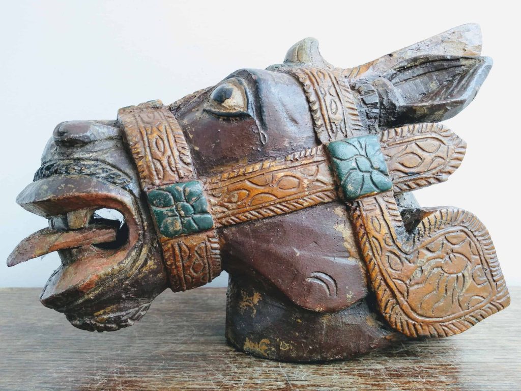 Vintage Nepalese Wooden Wall Hanging Decorative Horse Head Figurine Ornament Decoration Equestrian Rustic Rural circa 1960’s