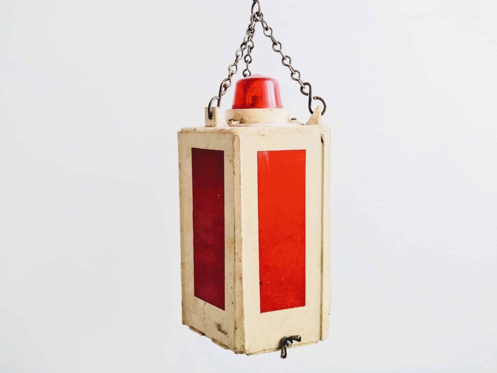 Vintage French Hanging Battery Powered Red Warning Caution Lamp Light Torch lamp Road Works Caution Prop circa 1960-70’s