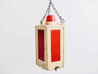 Vintage French Hanging Battery Powered Red Warning Caution Lamp Light Torch lamp Road Works Caution Prop circa 1960-70's