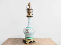 Vintage French Aqua Sea Green Ceramic Brass Adapted Oil Paraffin Electric Lamp Light Lighting Display circa 1920’s Vintage French Aqua Sea Green Ceramic Brass Adapted Oil Paraffin Electric Lamp Light Lighting Display circa 1920's