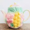 Vintage French Salins Pastel Ceramic Fruit Decorated Teapot Pot Brewing Tea-time Afternoon Tea Cake circa 1960's