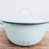 Vintage French Blue Green Enamel Cooking Pot Saucepan Traditional Kitchen Ware Kitchenware 1940-50's