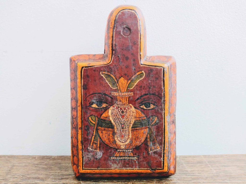 Vintage Indian Orange Brown Eye Make Up Sliding Opening Small Storage Pot Urn Lidded Container Display Prop circa 1970’s