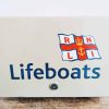 Vintage English RNLI Lifeboats metal painted firebox safe money cash bank security emergency box case first aid c1990's