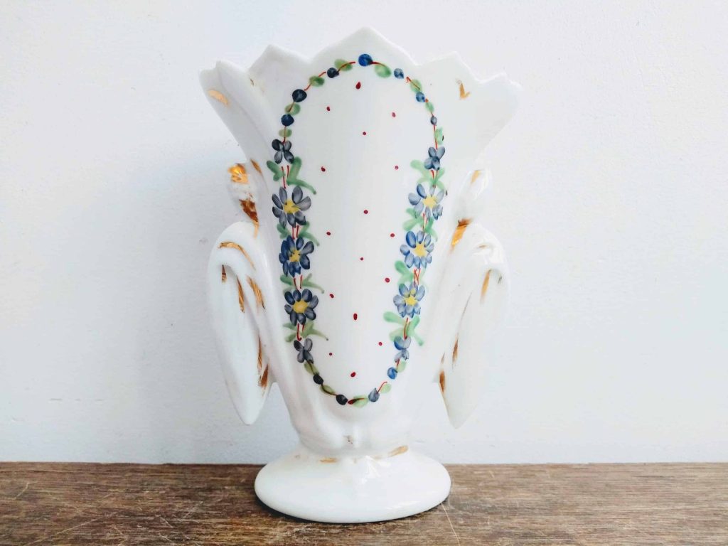 Antique French Ceramic White Blue Gold Wedding Vase Flower Display Gift Something Old circa 1910’s