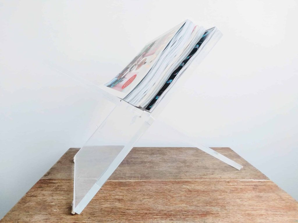 Vintage French Thick Perspex Plastic Plexiglass Book Magazine Newspaper Document Desktop Organizer Desk Tidy Stand c1980-90’s