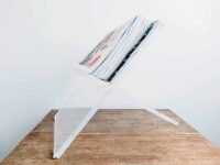 Vintage French Thick Perspex Plastic Plexiglass Book Magazine Newspaper Document Desktop Organizer Desk Tidy Stand c1980-90's