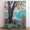 Vintage French Ice Still Life Woodland Tree Autumn Oil Painting Art Canvas circa 1980-90's