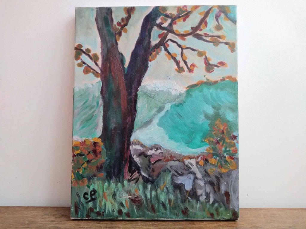 Vintage French Ice Still Life Woodland Tree Autumn Oil Painting Art Canvas circa 1980-90’s