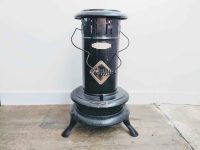 Antique French Paraffin Liquid Fuel Burner Stove Francais Black Painted Metal Heater Heating Fireplace circa 1910-20's