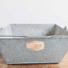 Vintage French Extra Large Handled Square Metal Galvanised Galvanized Bucket Garden Harvesting Fireplace circa 1970-80's