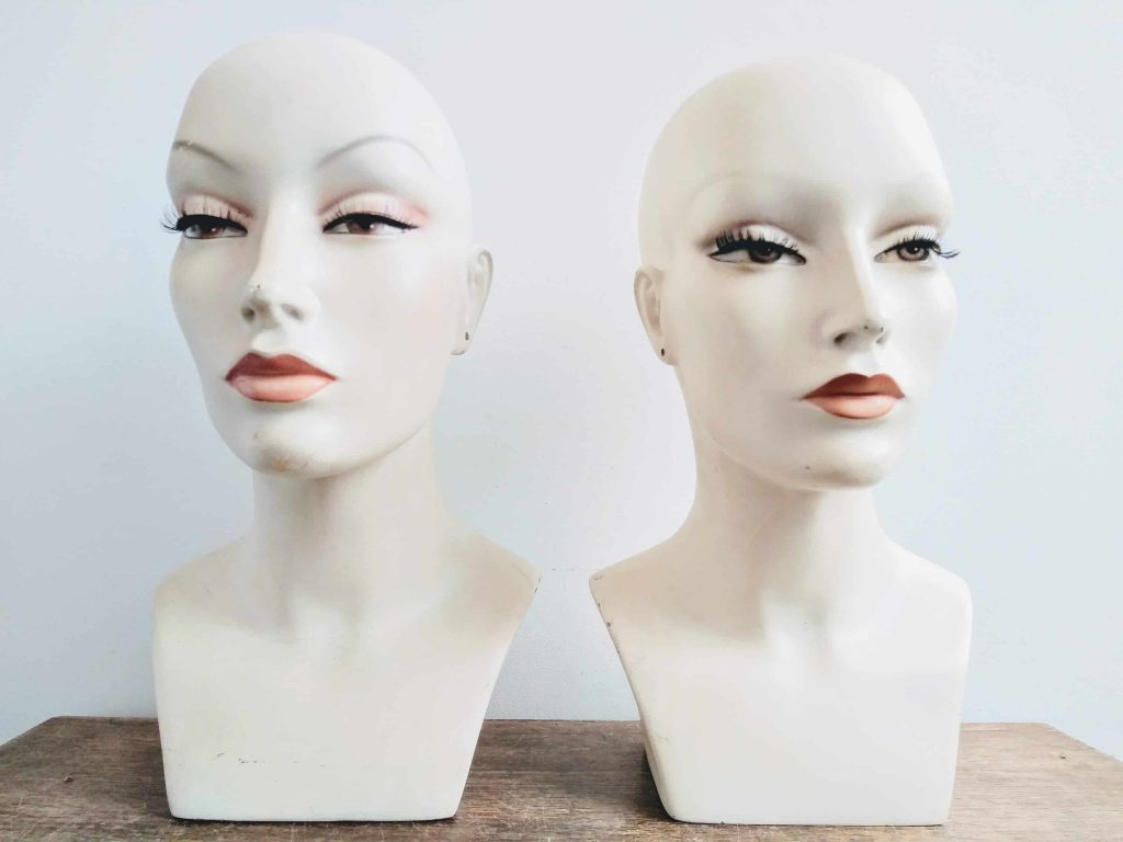 Vintage French Paris Camaflex Shop Lady Woman Mannequin Head Wig Earrings Hat Hair Make Up Eye Lashes Plastic circa 1970-80’s