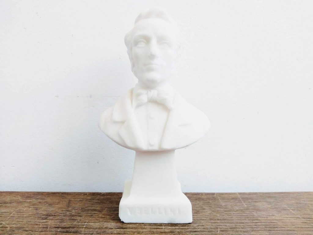 Vintage French Bellini Stone Like Cast Composer Music Small White Bust Statue Figurine circa 1970-80’s 3
