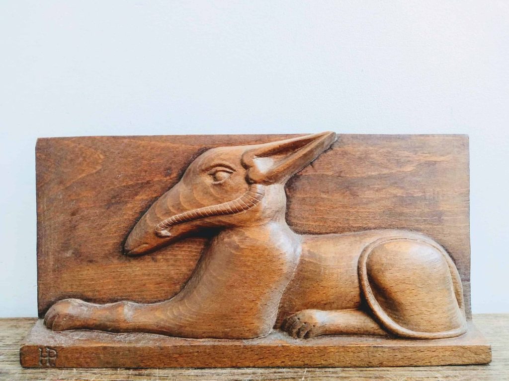 Vintage French Wooden Egyptian Reproduction Copy Of Egyptian Sphinx Statue Art Resin Sculpture Ornament Carving c1950-1960’s