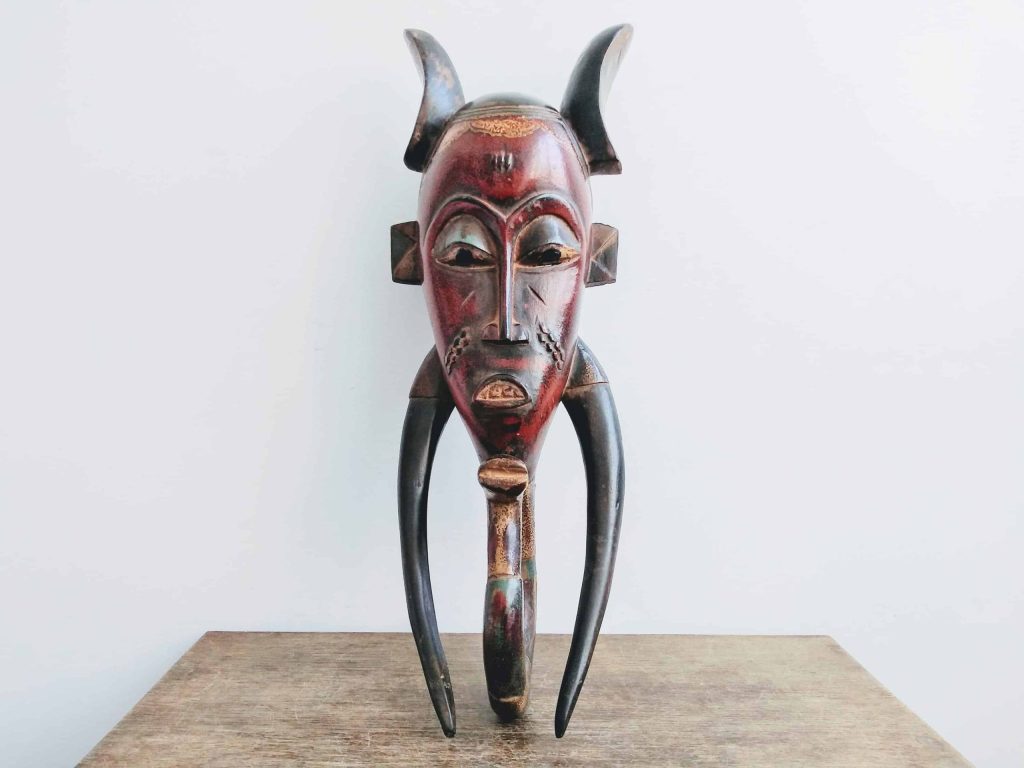 Vintage African Figurine Mask Statue Primitive Art Carving Wooden Wood Ornament Decorative Display African circa 1980-90’s