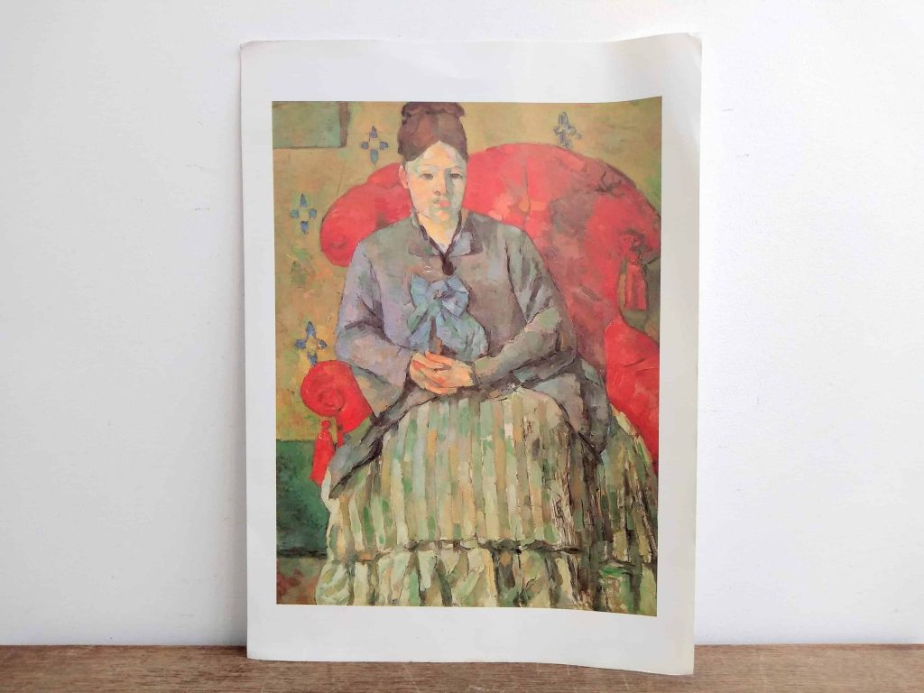 Vintage French Grand Master Print Madame Cezanne Dans Un Fauteuil Rouge 1877 Reproduction With History To Rear c1970’s