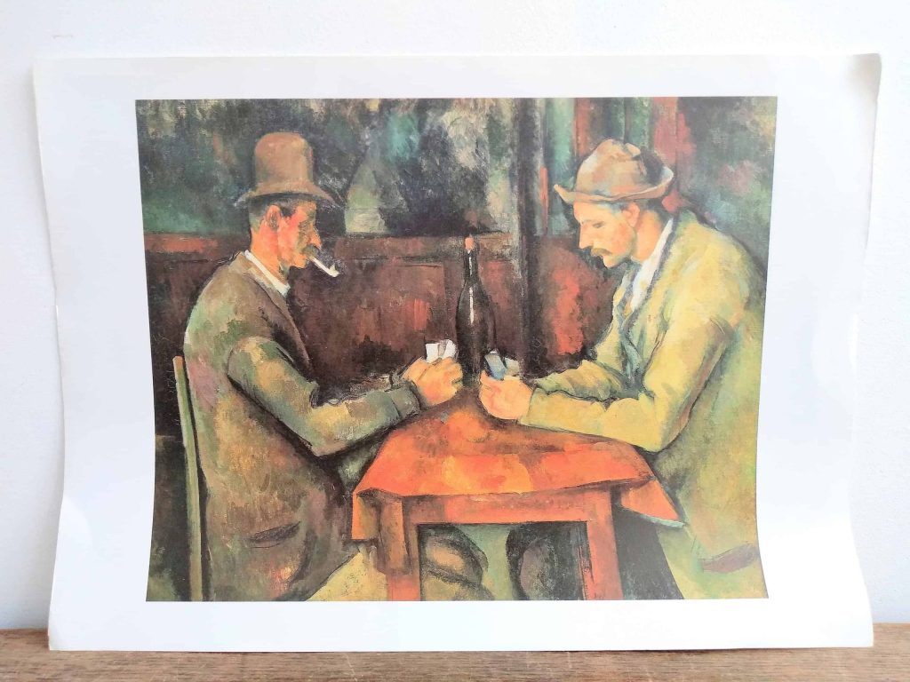 Vintage French Grand Master Print Les Joueurs De Cartes (1890-1895) Reproduction With History To Rear c1970's