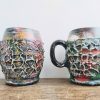 Vintage French Retro Black Handmade Pottery Mugs Cups Cup Mug Chalice Tankard Decorative Display Rustic Rural c1960-70's