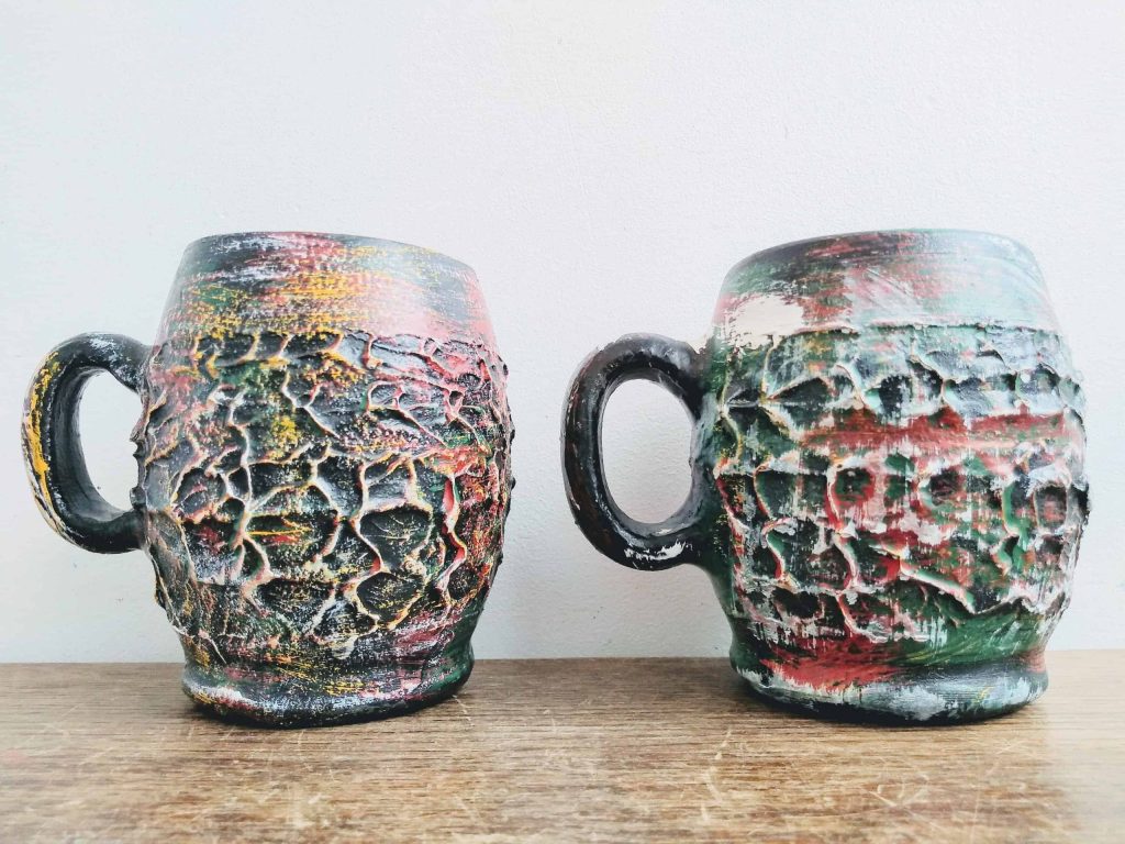Vintage French Retro Black Handmade Pottery Mugs Cups Cup Mug Chalice Tankard Decorative Display Rustic Rural c1960-70’s 3