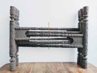 Vintage Indian Asian Extra Large Wooden Folding Brass Tray Wooden Stand Legs Table Display Serving Arabian Decor c1950-60's