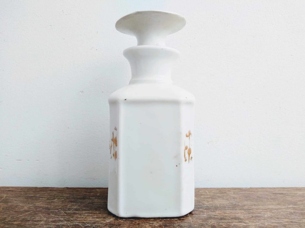 Antique French White Gold Decor Perfume Potion Bottle Storage Container Small Pot Decorative Ornament circa 1900’s