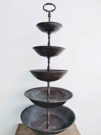 Vintage French Metal Brown Cake Bon Bon Stand Style Five Tier Serving Bowl Platter Dish Stand Display Candy Fruit c1980-90’s 5