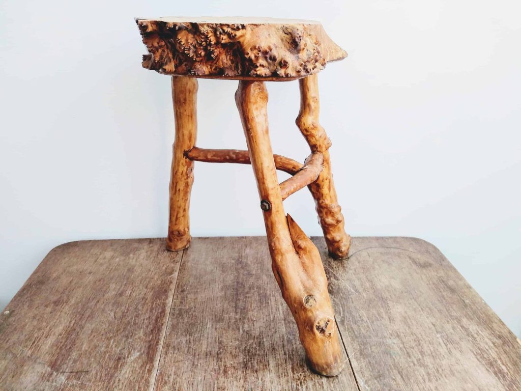 Vintage French Wooden Wood Heavy Branch Log Milking Stool Chair Seat Table Stand Kitchen Plant Display circa 1960-70’s