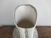 Alternative view of Antique French Large Ceramic Wash Pitcher Jug Vase Rosa Romantic Transferware White Grey Cottage Ornament Display c1900's