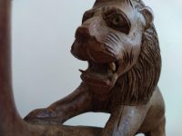 Alternative view of Antique English Wooden Wood Carved Lion And Dear Antelope Hunting Scene Decorative Figurine Ornament Decoration c1910-20's