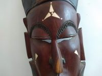 Alternative view of Vintage African Large Face Man Woman Mask Idol Statue Primitive Art Carving Sculpture Wooden Wood Wall Africa c1970-1980's
