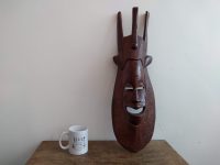 Alternative view of Vintage African Large Face Man Woman Mask Idol Statue Primitive Art Carving Sculpture Wooden Wood Wall Africa c1970-1980's